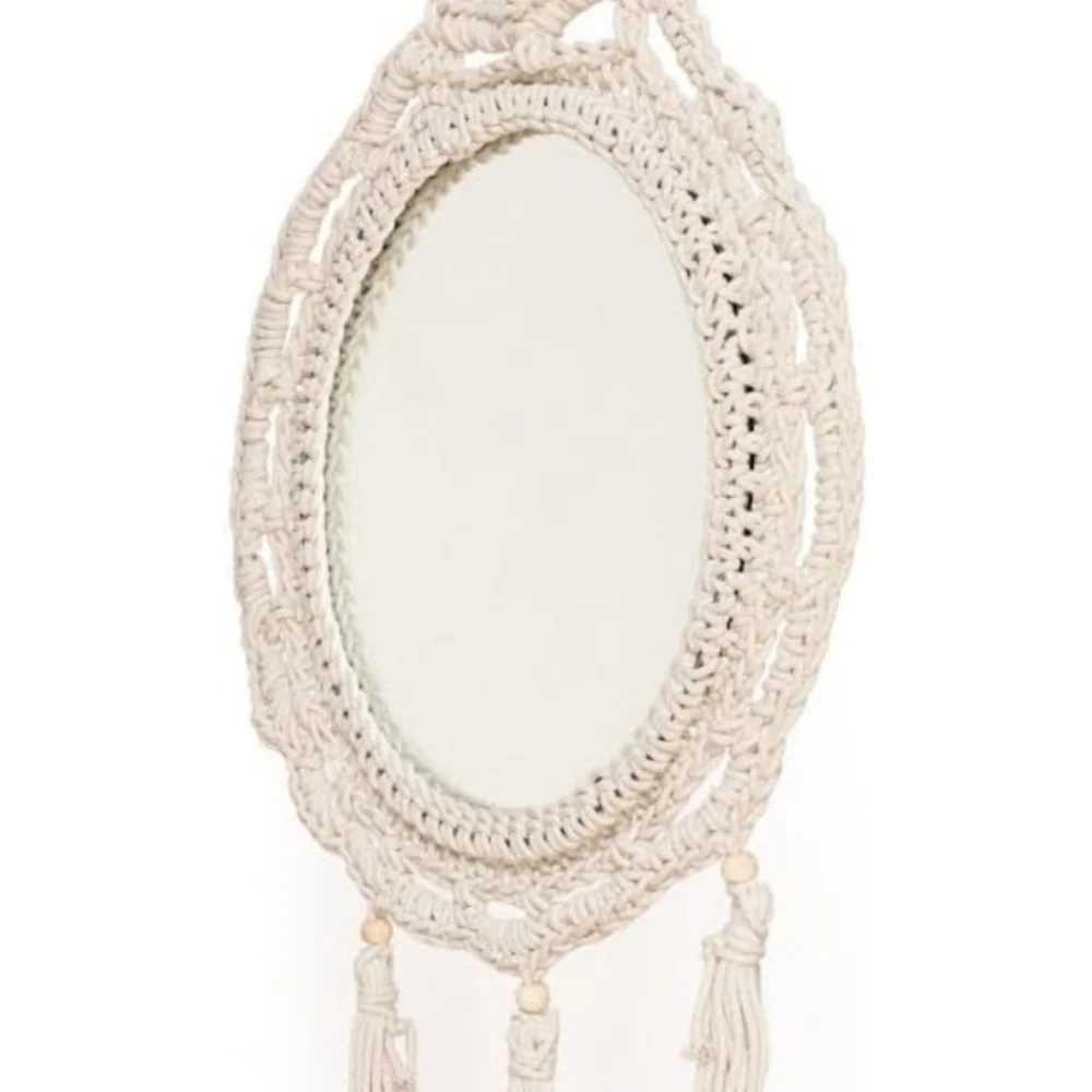 Handmade Macramé Round Wall Mirror - Cream